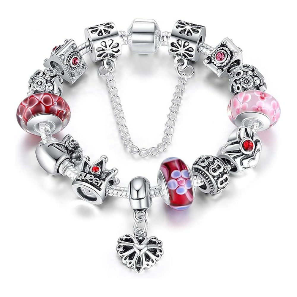 A TE® Bracciale Charms Fiore Vetro Catena Sicurezza Regalo 18cm/20cmJW-B110