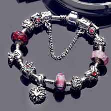 A TE® Bracciale Charms Fiore Vetro Catena Sicurezza Regalo 18cm/20cmJW-B110