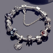 A TE® Bracciale Charms Fiore Vetro Catena Sicurezza Regalo 18cm/20cmJW-B110