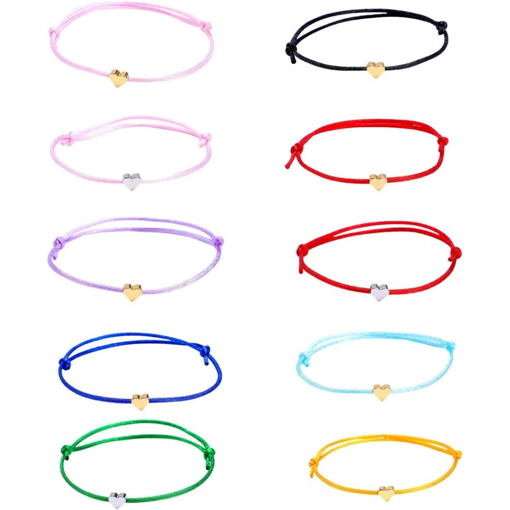 10 braccialetti dell'amicizia, braccialetti a cuore, braccialetti regolabili per donne e ragazze, amici, ecc.