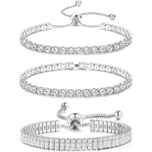 JeweBella 3PCS Bracciale Tennis Argento per Donna Bracciale Regolabile in Zirconi Set di Bracciali Cristalli Classici Diamanti