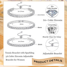 JeweBella 3PCS Bracciale Tennis Argento per Donna Bracciale Regolabile in Zirconi Set di Bracciali Cristalli Classici Diamanti