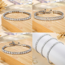 JeweBella 3PCS Bracciale Tennis Argento per Donna Bracciale Regolabile in Zirconi Set di Bracciali Cristalli Classici Diamanti