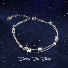 VGWON Bracciale in argento 925 con stelle e perline per le donne Bracciale a catena regalo per ragazze adolescenti - Lunghezza