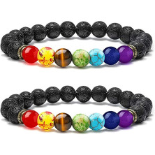 Senidea 2 Pezzi 7 Braccialetto Chakra per Donna Uomo, Bracciale Lava Beads, Bracciali Yoga Pietre Naturali Energetiche,