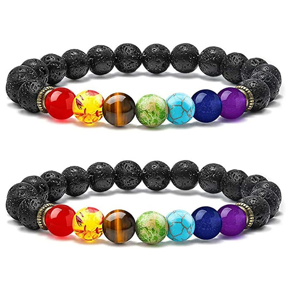 Senidea 2 Pezzi 7 Braccialetto Chakra per Donna Uomo, Bracciale Lava Beads, Bracciali Yoga Pietre Naturali Energetiche,