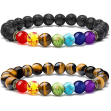 Senidea 2 Pezzi 7 Braccialetto Chakra per Donna Uomo, Bracciale Lava Beads, Bracciali Yoga Pietre Naturali Energetiche,