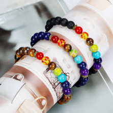 Senidea 2 Pezzi 7 Braccialetto Chakra per Donna Uomo, Bracciale Lava Beads, Bracciali Yoga Pietre Naturali Energetiche,