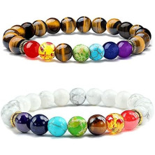 Senidea 2 Pezzi 7 Braccialetto Chakra per Donna Uomo, Bracciale Lava Beads, Bracciali Yoga Pietre Naturali Energetiche,