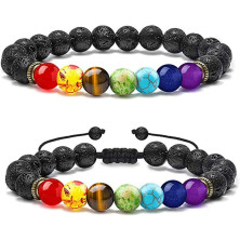 Senidea 2 Pezzi 7 Braccialetto Chakra per Donna Uomo, Bracciale Lava Beads, Bracciali Yoga Pietre Naturali Energetiche,