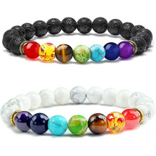 Senidea 2 Pezzi 7 Braccialetto Chakra per Donna Uomo, Bracciale Lava Beads, Bracciali Yoga Pietre Naturali Energetiche,