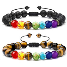 Senidea 2 Pezzi 7 Braccialetto Chakra per Donna Uomo, Bracciale Lava Beads, Bracciali Yoga Pietre Naturali Energetiche,