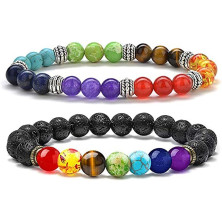 Senidea 2 Pezzi 7 Braccialetto Chakra per Donna Uomo, Bracciale Lava Beads, Bracciali Yoga Pietre Naturali Energetiche,