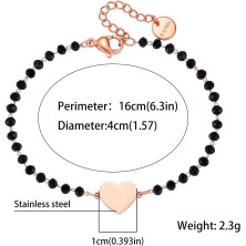 pengjin-Bracciale con ciondolo a quadrifoglio portafortuna, in acciaio inox, con perline nere, semplice braccialetto