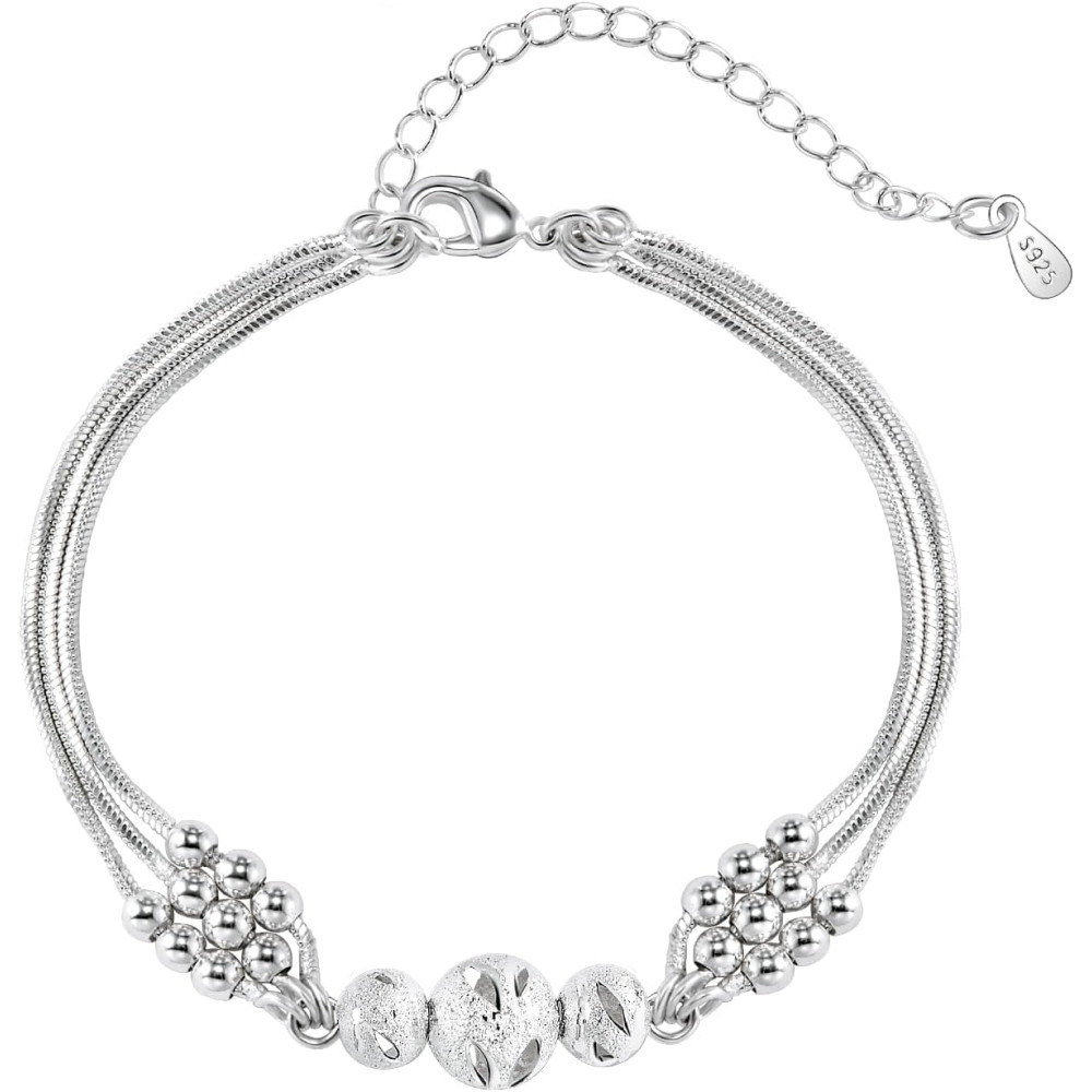 VGWON 925 sterling Bracciali in argento con perline con ciondoli a strati per donne e ragazze, regalo per moglie e figlia,