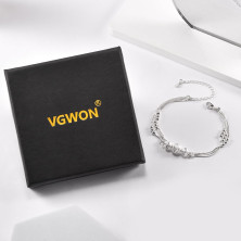 VGWON 925 sterling Bracciali in argento con perline con ciondoli a strati per donne e ragazze, regalo per moglie e figlia,