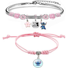 2pcs Lilo Stitch Bracciale simyron Lilo Stitch Bracciale,Braccialetto a punto Lilo e Stitch regalo per donne ragazze Ohana