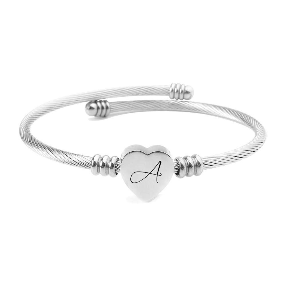 ShopINess Bracciale con Cuore e Iniziale del Nome di Colore Argento