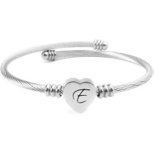 ShopINess Bracciale con Cuore e Iniziale del Nome di Colore Argento