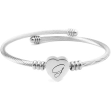 ShopINess Bracciale con Cuore e Iniziale del Nome di Colore Argento