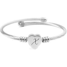 ShopINess Bracciale con Cuore e Iniziale del Nome di Colore Argento