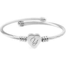 ShopINess Bracciale con Cuore e Iniziale del Nome di Colore Argento