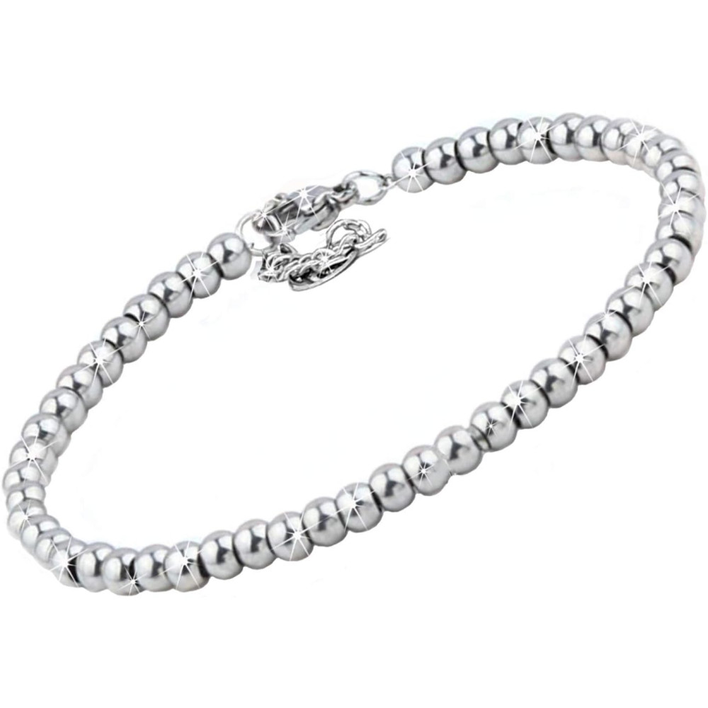 SAGA GIOIELLI® BRACCIALE SFERE ARGENTATE ACCIAIO 4 MM