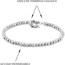 SAGA GIOIELLI® BRACCIALE SFERE ARGENTATE ACCIAIO 4 MM