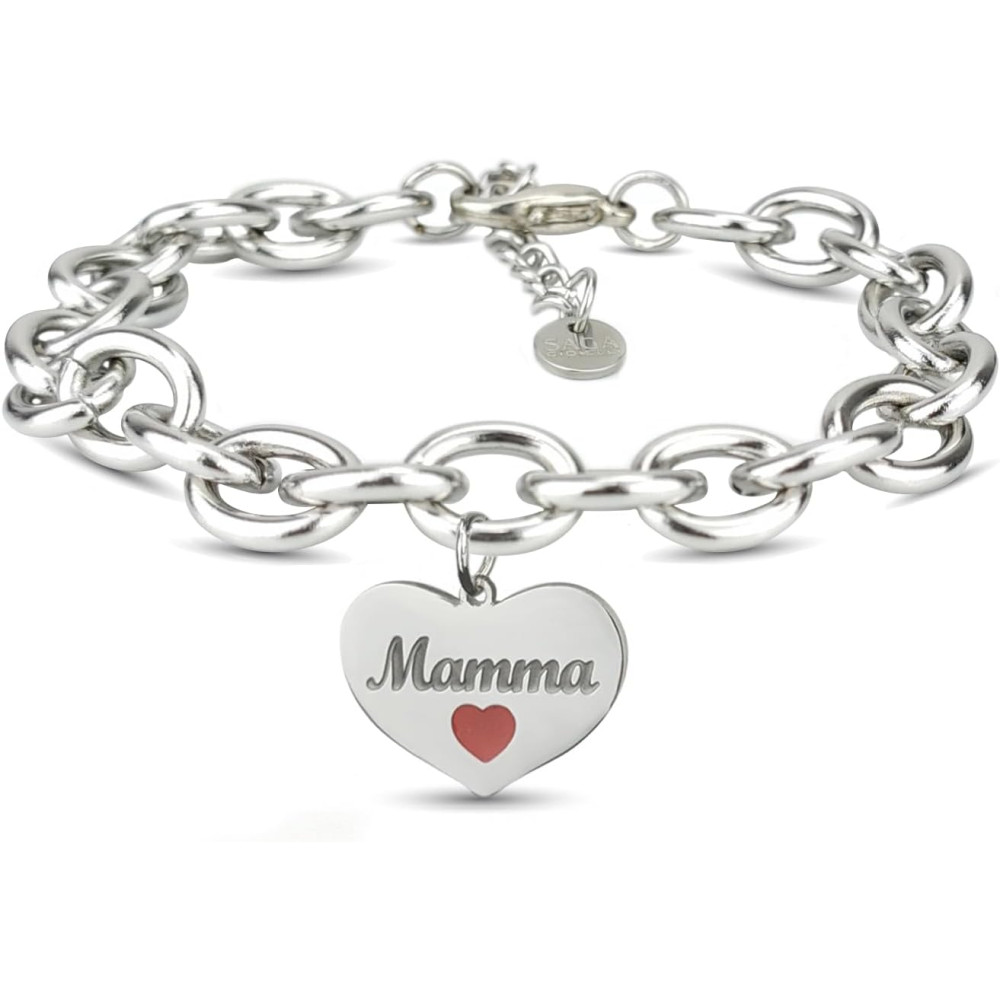 SAGA GIOIELLI® Bracciale Donna Catena Acciaio Cuore Festa Della Mamma