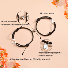 CheersLife Coppia di bracciali con ciondoli a Forma di Cuore,per Coppie,Idea Regalo per Natale,San Valentino,Regalo per Lui Lei