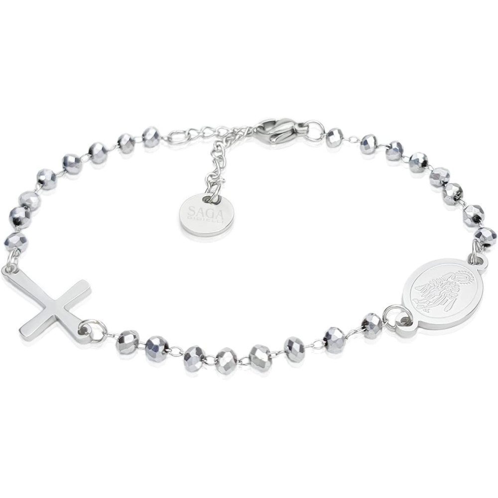 SAGA GIOIELLI® Bracciale Rosario Cristalli Argentati Acciaio Unisex