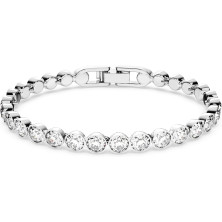 Swarovski Tennis Bracciale, Placcato in Tonalità Rodio Lucido con Zirconi Swarovski Arrotondati su Intera Lunghezza, Taglia M,