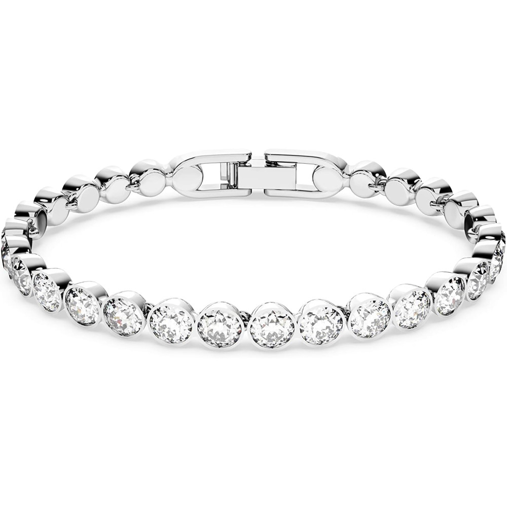 Swarovski Tennis Bracciale, Placcato in Tonalità Rodio Lucido con Zirconi Swarovski Arrotondati su Intera Lunghezza, Taglia M,