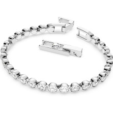 Swarovski Tennis Bracciale, Placcato in Tonalità Rodio Lucido con Zirconi Swarovski Arrotondati su Intera Lunghezza, Taglia M,