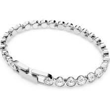 Swarovski Tennis Bracciale, Placcato in Tonalità Rodio Lucido con Zirconi Swarovski Arrotondati su Intera Lunghezza, Taglia M,