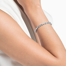 Swarovski Tennis Bracciale, Placcato in Tonalità Rodio Lucido con Zirconi Swarovski Arrotondati su Intera Lunghezza, Taglia M,