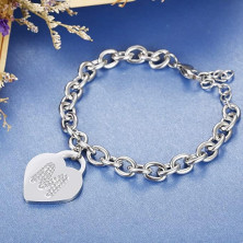 Bracciale con lettera iniziale donna con STRASS in acciaio con lettera NOME - charm cuore e cristalli argento - alfabeto -