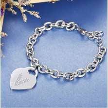 Bracciale con lettera iniziale donna con STRASS in acciaio con lettera NOME - charm cuore e cristalli argento - alfabeto -