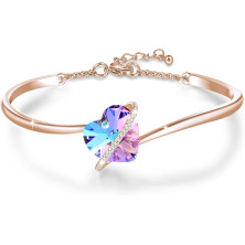 GEORGE · SMITH Bracciale Infinity Regolabile per Figlia Bracciale Cuore Donna, Bracciale Placcato Argento con Cristallo Rosa Blu