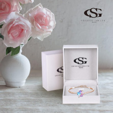 GEORGE · SMITH Bracciale Infinity Regolabile per Figlia Bracciale Cuore Donna, Bracciale Placcato Argento con Cristallo Rosa Blu