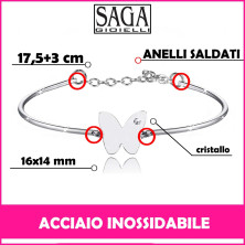 SAGA GIOIELLI® BRACCIALE DONNA ACCIAIO FARFALLA CUORE STELLA