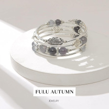 FULU AUTUMN Avvolgere il Braccialetto a Strati D'argento con Perline Bracciali Rigidi Impilabili Bohémien Gioielli Regali per La