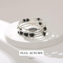 FULU AUTUMN Avvolgere il Braccialetto a Strati D'argento con Perline Bracciali Rigidi Impilabili Bohémien Gioielli Regali per La