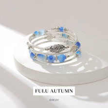 FULU AUTUMN Avvolgere il Braccialetto a Strati D'argento con Perline Bracciali Rigidi Impilabili Bohémien Gioielli Regali per La