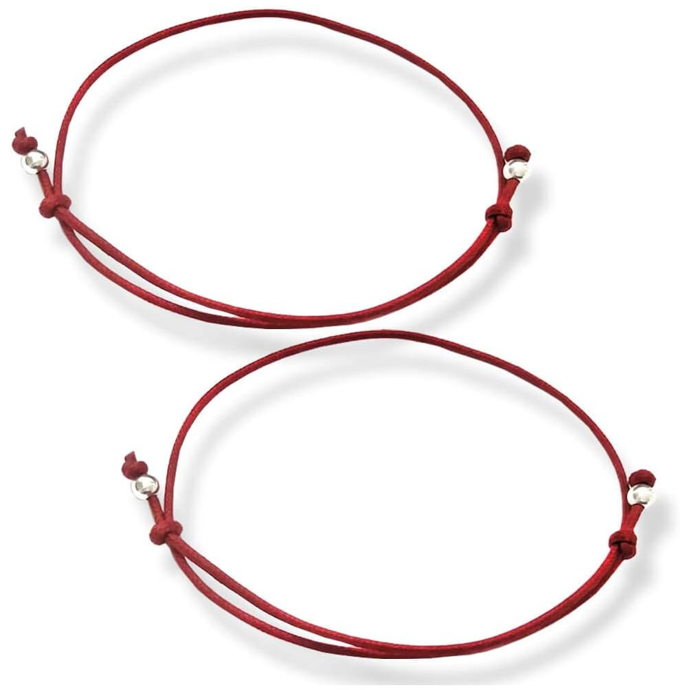 Bracciale con filo rosso del destino (2), cotone, argento sterling