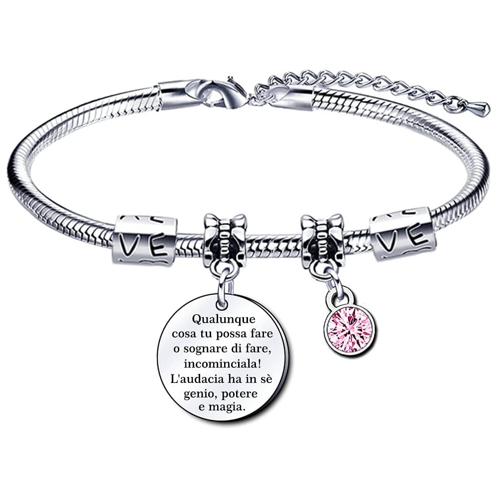 GUOYU Bracciale da Donna con Incisione,Qualunque cosa tu possa fare o sognare di fare, incominciala! L'audacia ha in sè genio,