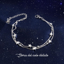 QianSiLi Bracciale Donna Argento 925, 3 in 1/2 in 1 Stelle e Perline/Corna/Ali D'Angelo Bracciale Donna, Idee Regalo Donna