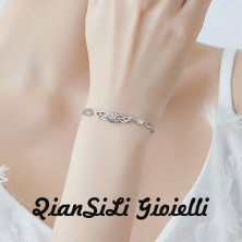 QianSiLi Bracciale Donna Argento 925, 3 in 1/2 in 1 Stelle e Perline/Corna/Ali D'Angelo Bracciale Donna, Idee Regalo Donna