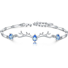 QianSiLi Bracciale Donna Argento 925, 3 in 1/2 in 1 Stelle e Perline/Corna/Ali D'Angelo Bracciale Donna, Idee Regalo Donna