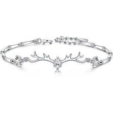 QianSiLi Bracciale Donna Argento 925, 3 in 1/2 in 1 Stelle e Perline/Corna/Ali D'Angelo Bracciale Donna, Idee Regalo Donna